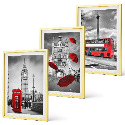 Set 3 slike u okviru Crveni kišobran i londonski autobus