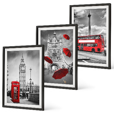 Set 3 slike u okviru Crveni kišobran i londonski autobus