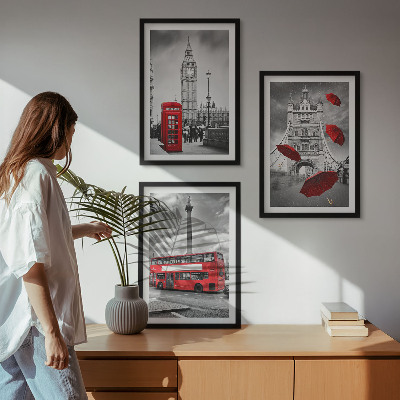 Set 3 slike u okviru Crveni kišobran i londonski autobus