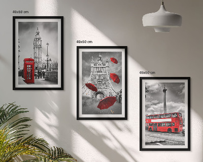 Set 3 slike u okviru Crveni kišobran i londonski autobus