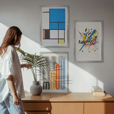 Apstraktni moderni geometrijski elementi set od 3 slike u okviru