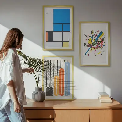 Apstraktni moderni geometrijski elementi set od 3 slike u okviru