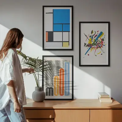 Apstraktni moderni geometrijski elementi set od 3 slike u okviru