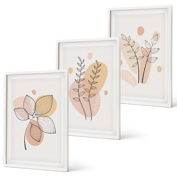 Set 3 slike u okviru Pastelni crteži biljaka