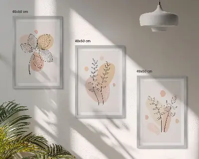 Pastelni crteži biljaka set od 3 slike u okviru