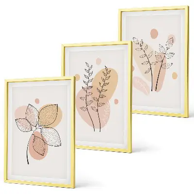 Pastelni crteži biljaka set od 3 slike u okviru