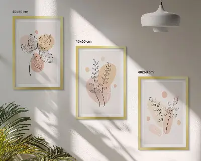 Pastelni crteži biljaka set od 3 slike u okviru