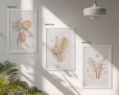 Pastelni crteži biljaka set od 3 slike u okviru