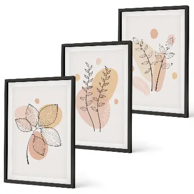 Pastelni crteži biljaka set od 3 slike u okviru