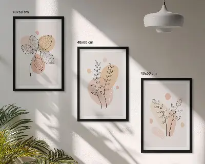 Pastelni crteži biljaka set od 3 slike u okviru