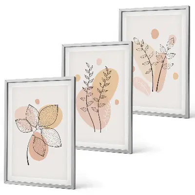 Pastelni crteži biljaka set od 3 slike u okviru