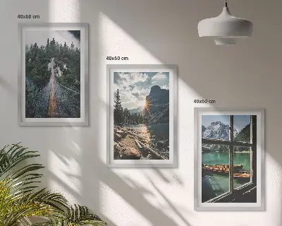 Set 3 slike u okviru most, šuma, jezero, brodovi i planine