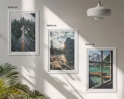 Set 3 slike u okviru most, šuma, jezero, brodovi i planine