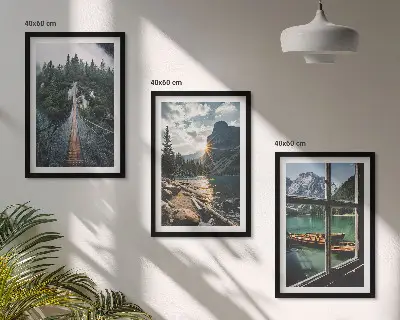 Set 3 slike u okviru most, šuma, jezero, brodovi i planine