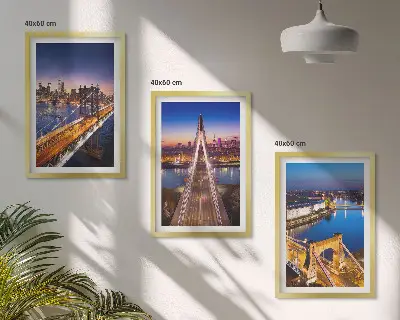 Zidna galerija gradovi s pogledom na mostove i rijeke noću
