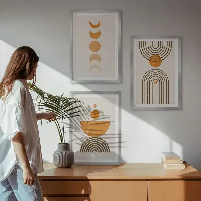 Boho minimalistički ukrasi triptih u okviru
