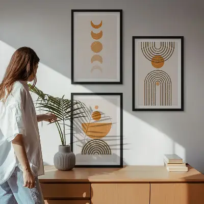 Boho minimalistički ukrasi triptih u okviru