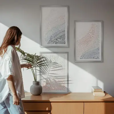 Apstraktni valovi od kartona pastel set od 3 slike u okviru