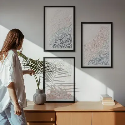 Apstraktni valovi od kartona pastel set od 3 slike u okviru