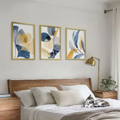 Akvarel biljnih motiva set od 3 slike u okviru
