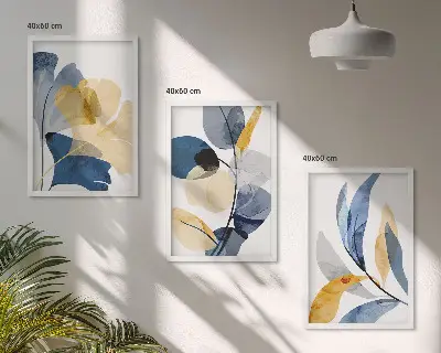 Akvarel biljnih motiva set od 3 slike u okviru