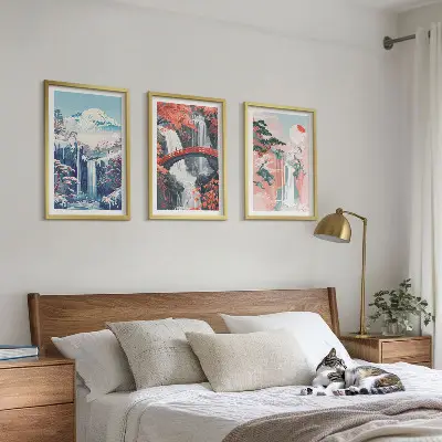 Zidna galerija slapovi, planine, most i drveće