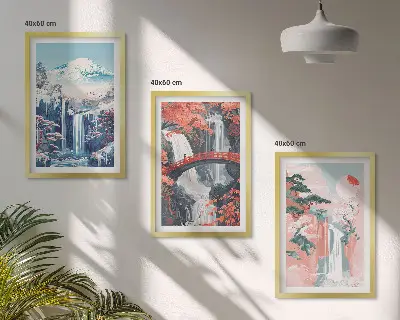 Zidna galerija slapovi, planine, most i drveće