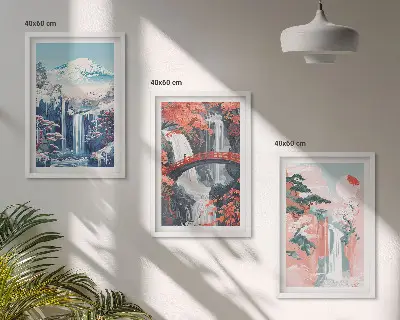 Zidna galerija slapovi, planine, most i drveće