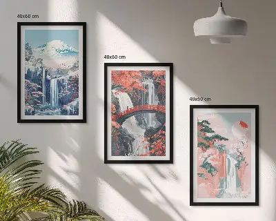 Zidna galerija slapovi, planine, most i drveće