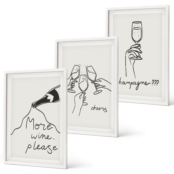 Set 3 slike u okviru Linijska grafika s motivom šampanjskog vina