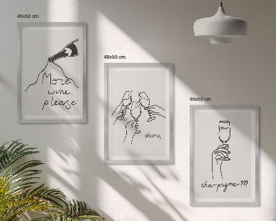 Set 3 slike u okviru Linijska grafika s motivom šampanjskog vina