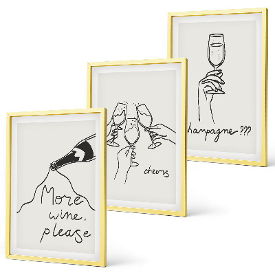 Set 3 slike u okviru Linijska grafika s motivom šampanjskog vina