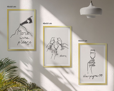 Set 3 slike u okviru Linijska grafika s motivom šampanjskog vina