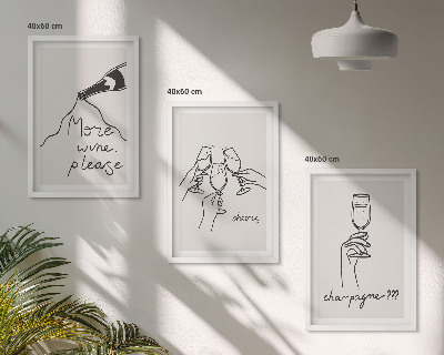 Set 3 slike u okviru Linijska grafika s motivom šampanjskog vina