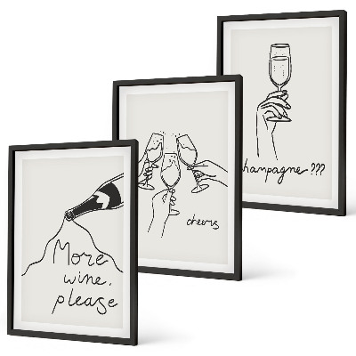 Set 3 slike u okviru Linijska grafika s motivom šampanjskog vina