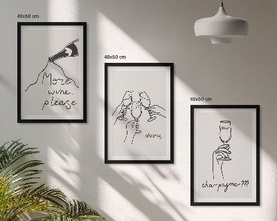 Set 3 slike u okviru Linijska grafika s motivom šampanjskog vina