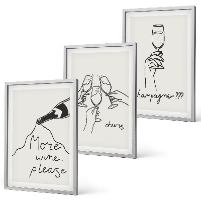 Set 3 slike u okviru Linijska grafika s motivom šampanjskog vina