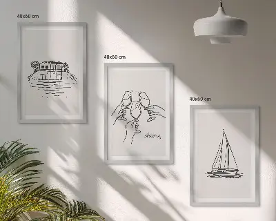 Triptih s motivom jedrilice u okviru za obalnu kuću
