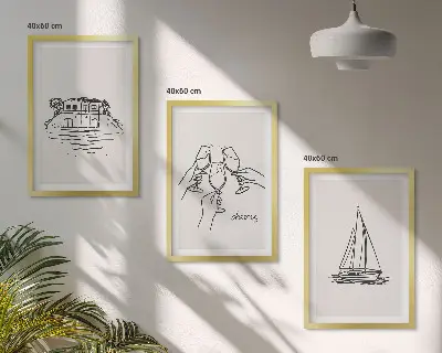 Triptih s motivom jedrilice u okviru za obalnu kuću