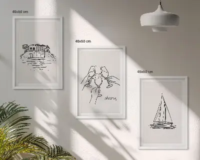 Triptih s motivom jedrilice u okviru za obalnu kuću