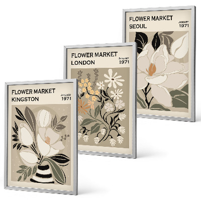 Triptih u okviru Retro cvijeće iz gradova diljem svijeta