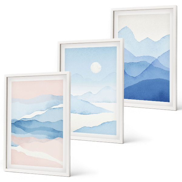 Set 3 slike u okviru Akvarel plavo-ružičastih planina
