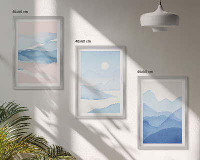 Set 3 slike u okviru Akvarel plavo-ružičastih planina