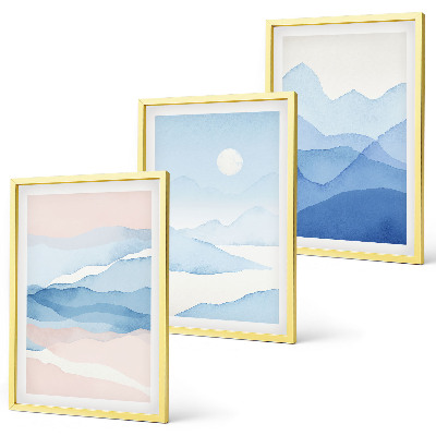Set 3 slike u okviru Akvarel plavo-ružičastih planina