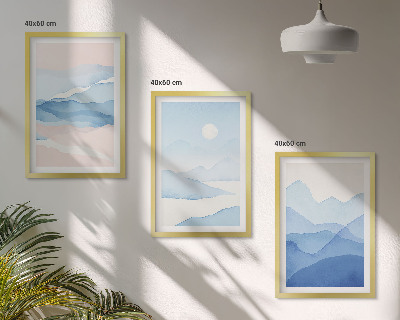 Set 3 slike u okviru Akvarel plavo-ružičastih planina