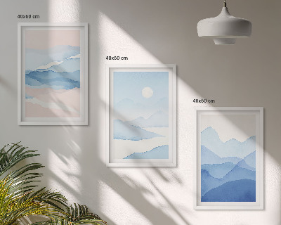 Set 3 slike u okviru Akvarel plavo-ružičastih planina