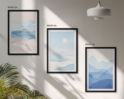Set 3 slike u okviru Akvarel plavo-ružičastih planina