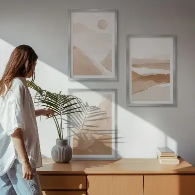 Apstraktni smeđi pejzaži triptih u okviru
