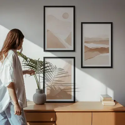 Apstraktni smeđi pejzaži triptih u okviru