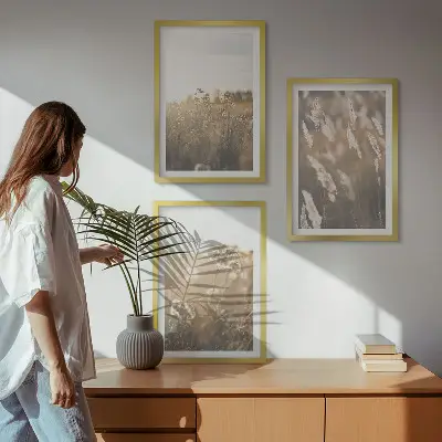 Set od 3 slike u okviru toplina krajolika s motivom trave i cvijeća